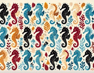 colorful seahorse pattern wallpaper