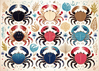 colorful crab pattern wallpaper