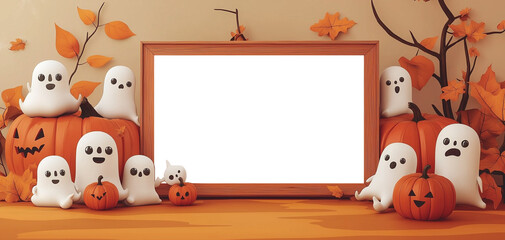 Fototapeta premium frame with cute ghosts for a mug
