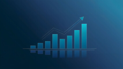 Modern Illustration of a Bar Chart with Upward Trending Arrow Representing Growth or Success on Blue Gradient Background