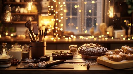 Obraz premium Whimsical Bakery Scene with Chocolate Treats and Warm Lighting