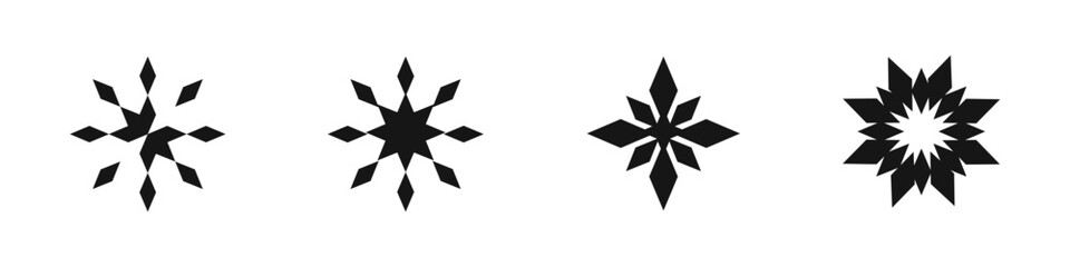 Snowflakes icons set. Vector cold star logo. Abstract snowflakes icons. A symbol of frost and cold. Black snowflakes vector.