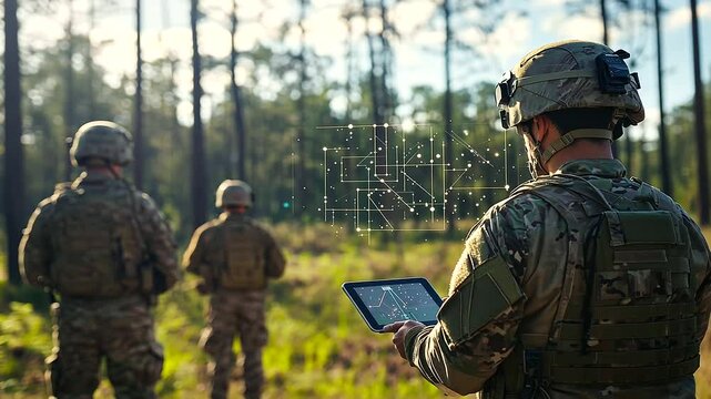 In a border outpost surrounded by forests, soldiers monitor real-time footage of border crossings on a tablet