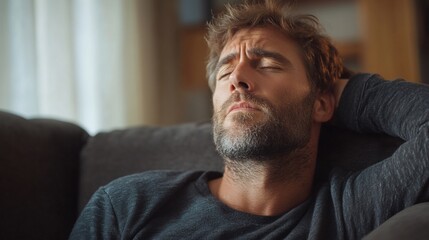 A man with a beard relaxing on a couch.