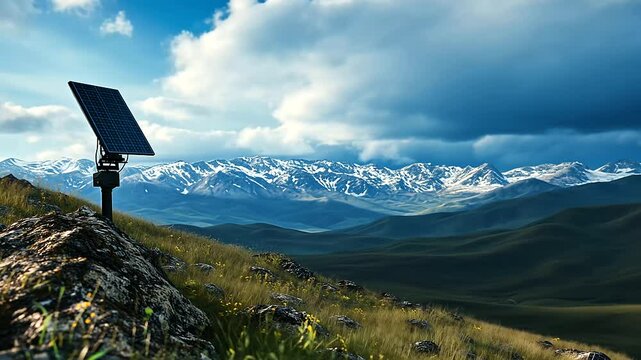 A Starlink antenna stands at the edge of a remote mountain border outpost, enabling troops to monitor real-time surveillance feeds on a tablet, showcasing the power of satellite co