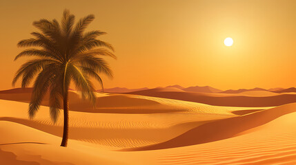 Saharan sunlit oasis: golden, warm, tranquil, desert, mirage. Mirage. Illustration