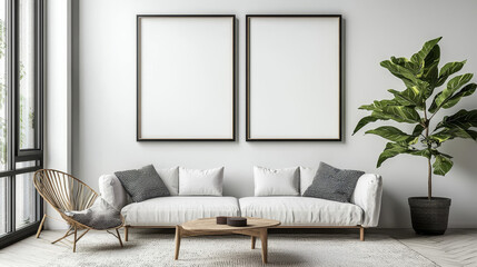 "Stock photo of mockup posters in a children's room interior, designed in Scandinavian style."






