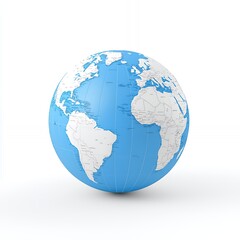 A blue globe with continents and oceans on a white background.
