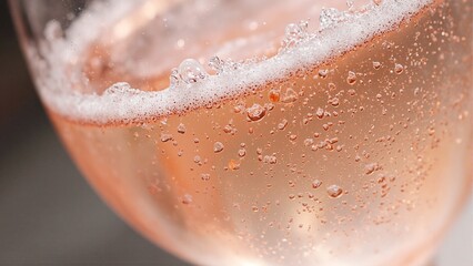 Elegant glass of sparkling ros champagne with shimmering pink bubbles
