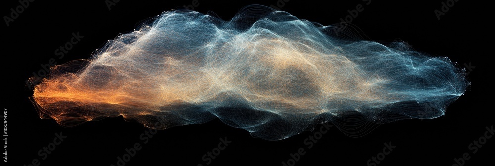 Poster A visual depiction of a data cloud flowing with thin lines, representing connections in a digital network landscape. Generative AI