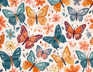 Colorful Butterfly Pattern on white background
