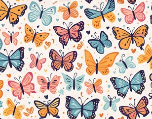 Colorful Butterfly Pattern on white background