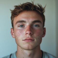 Fototapeta premium Portrait of a young man showing confidence despite acne scars