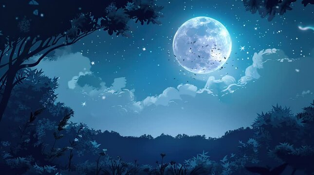 Lush forest glowing at night under full moon with peaceful atmosphere
Seamless looping 4k time-lapse virtual video animation Generated AI