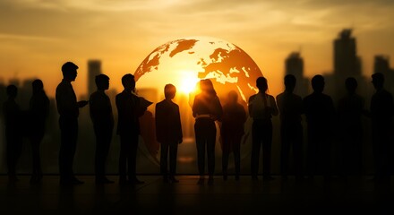 Global business concept. Silhouette of business people.