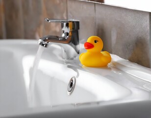 bath with running water and a rubber duck