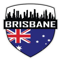 Fototapeta premium Brisbane Australia Flag Skyline Cityscape Silhouette Travel Souvenir Sticker Isolated Vector