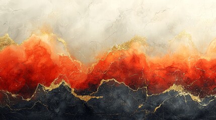 Abstract artwork featuring vibrant red, black, and gold marbling patterns.