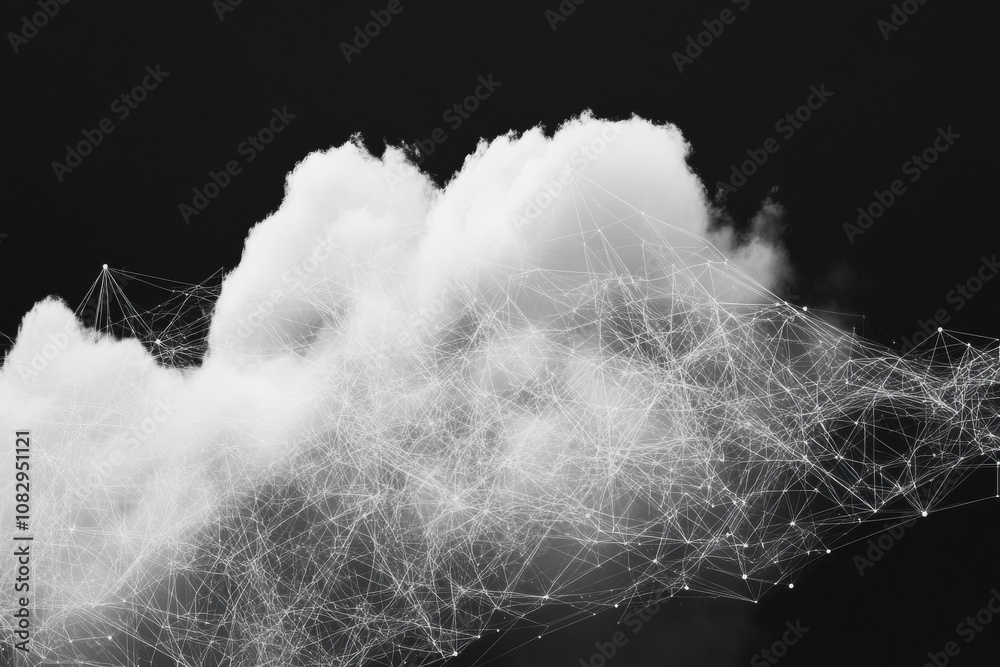 Poster A detailed schematic illustrates a data cloud, showcasing thin lines connecting various points, emphasizing data connectivity concepts. Generative AI