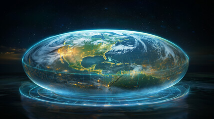 Futuristic Hologram of Planet Showing Weather Zones and Climate Analysis