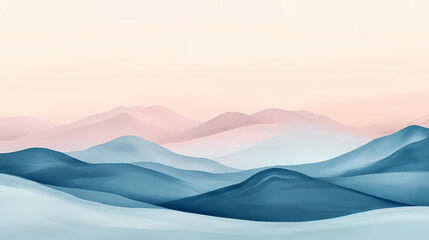A pastel-hued mirage in the distance, with soft, blurred shapes of mountains and sky merging together. Mirage. Illustration