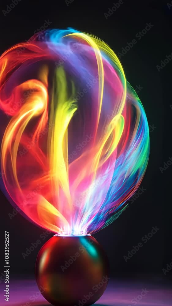 Wall mural a colorful light show emanates from a sphere, creating a swirling, abstract pattern against a dark b