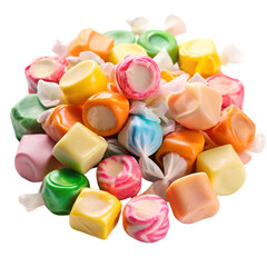 assorted sweet saltwater taffy on transparent background