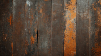 Close-up view of a rusted metal panel surface with vertical lines and a weathered texture, displaying shades of brown, orange, and gray.