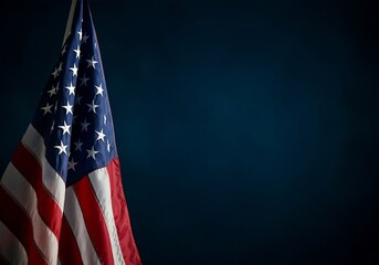 American flag on dark blue background with copy space, 2024 US presidential election, american national holiday