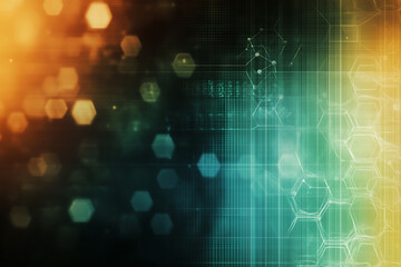 Abstract digital background on a medical theme, featuring futuristic elements and symbols related to healthcare and medicine.