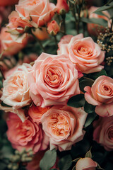 Obraz premium pink rose in the garden under the rain. close up petals of rose. blossom flowers. AI Generated