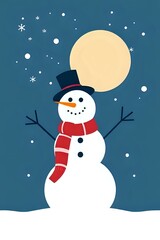 illustration vectorielle d'un bonhomme de neige sous la lumi&egrave;re de la lune