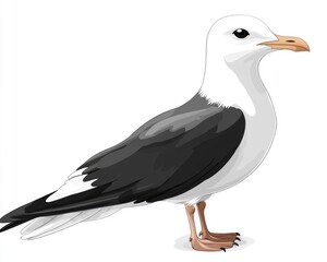 Obraz premium Elegant Seagull in White and Grey: Isolated Wildlife Bird Captured on a Plain Background