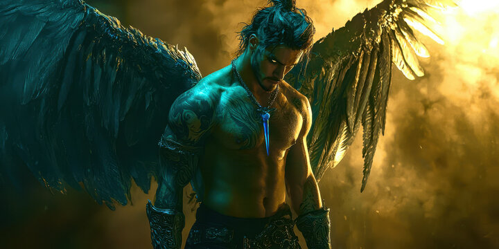 A man with a blue necklace