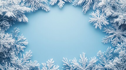 Pastel blue christmas background with snowflake border for text