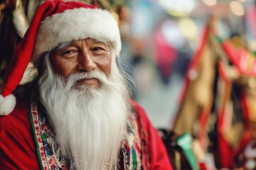 Joyful man dressed as Santa sharing holiday cheer