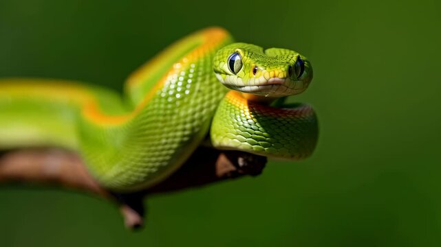 Macro Shot of Arboreal Python Resting on Tree Branch