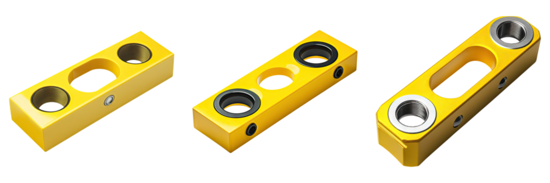 A yellow spirit level with two holes isolated on transparent background, Set of