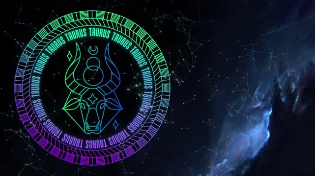 Taurus (Zodiac) and Space., Animation.Full HD 1920&times;1080. 20 Second Long, Loop.