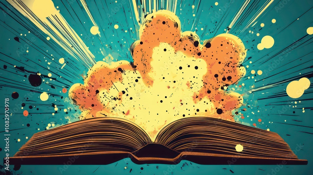 Poster An open book with an explosion of color and light bursting from its pages.