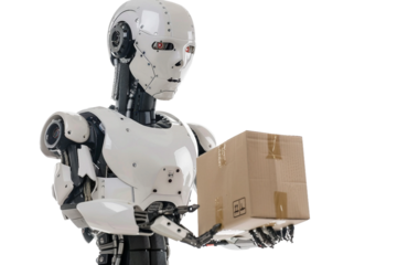 AI Robot Holding a Parcel for Delivery