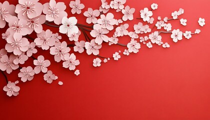 Soft cherry blossom silhouette in delicate light pink paper cut design celebrating the beauty and vibrancy of Chinese New Year festivities.
