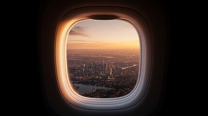 view from outside plane window with wing in view and sprawling city landscape below