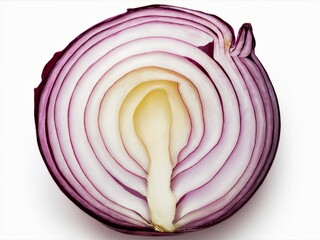 Obraz premium Red Onion Cross Section: A perfectly sliced red onion reveals its intricate layers, showcasing the vibrant purple hues and delicate texture. The image exudes a sense of freshness and natural beauty.