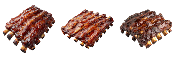 Beef back ribs isolated on transparent background, Set of