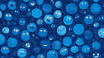 Blue background with various smiley expressions