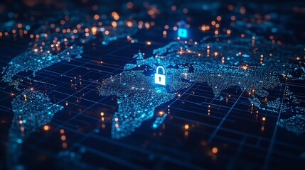 Fototapeta premium cyber security padlock symbolizes the protection and safeguarding of digital assets and information against unauthorized access, cyber threats, and malicious activities