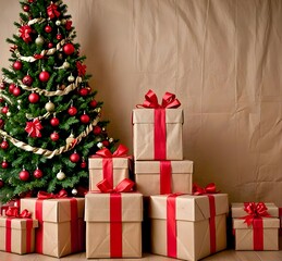 Obraz premium Holiday Gift Boxes on a Twinkling New Year's Background