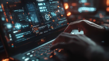 Close-Up of a Data Scientist Visualizing Complex AI Data on a Laptop