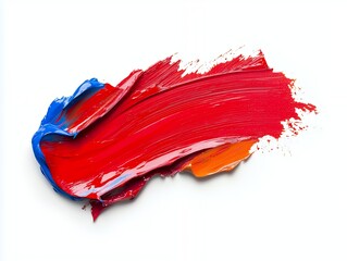 A red, blue, and orange paint stroke on white background.